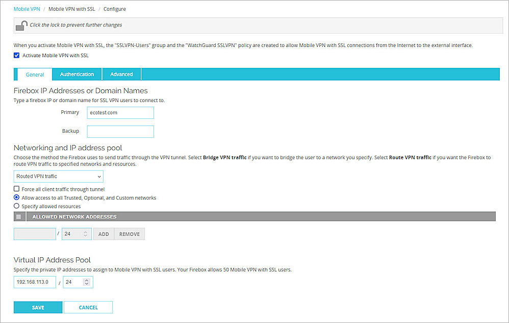 Screenshot of Firebox, Firebox Access Portal config 1